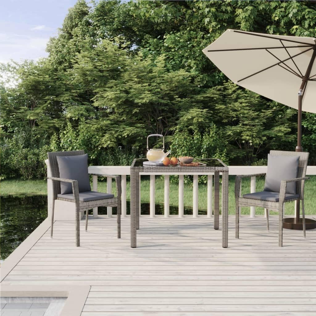 3 Piece Patio Dining Set with Cushions Gray Poly Rattan,Elegant Contemporary Patio Dining Set for Outdoor Relaxation Furniture Sets for Patio, Lawn & Garden