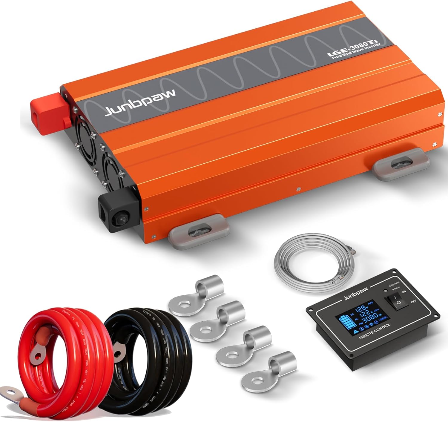3080 Watt Pure Sine Wave Inverter with 2 Gauge Battery Cable for Off-Grid Solar Car RV Truck Boat with Wire Remote Monitor