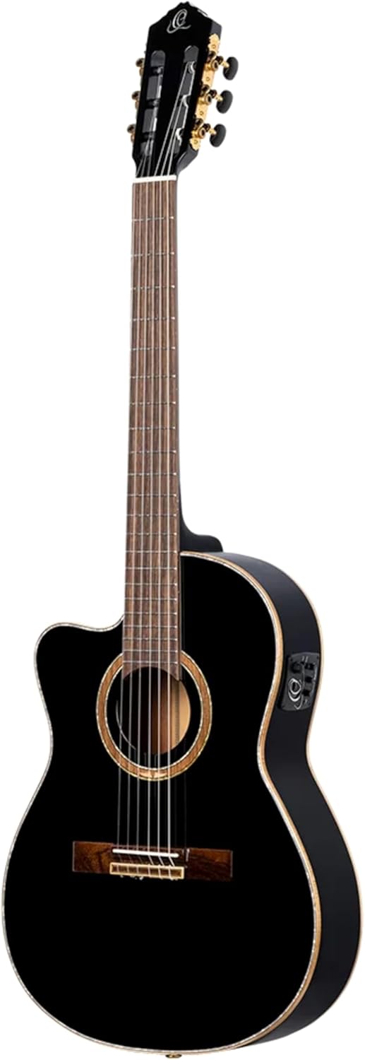 Ortega Guitars 6 String Performer Series Left-Handed Solid Top Thinline Crossover Acoustic-Electric Nylon Classical Guitar w/Bag, (RCE138-T4BK-L)