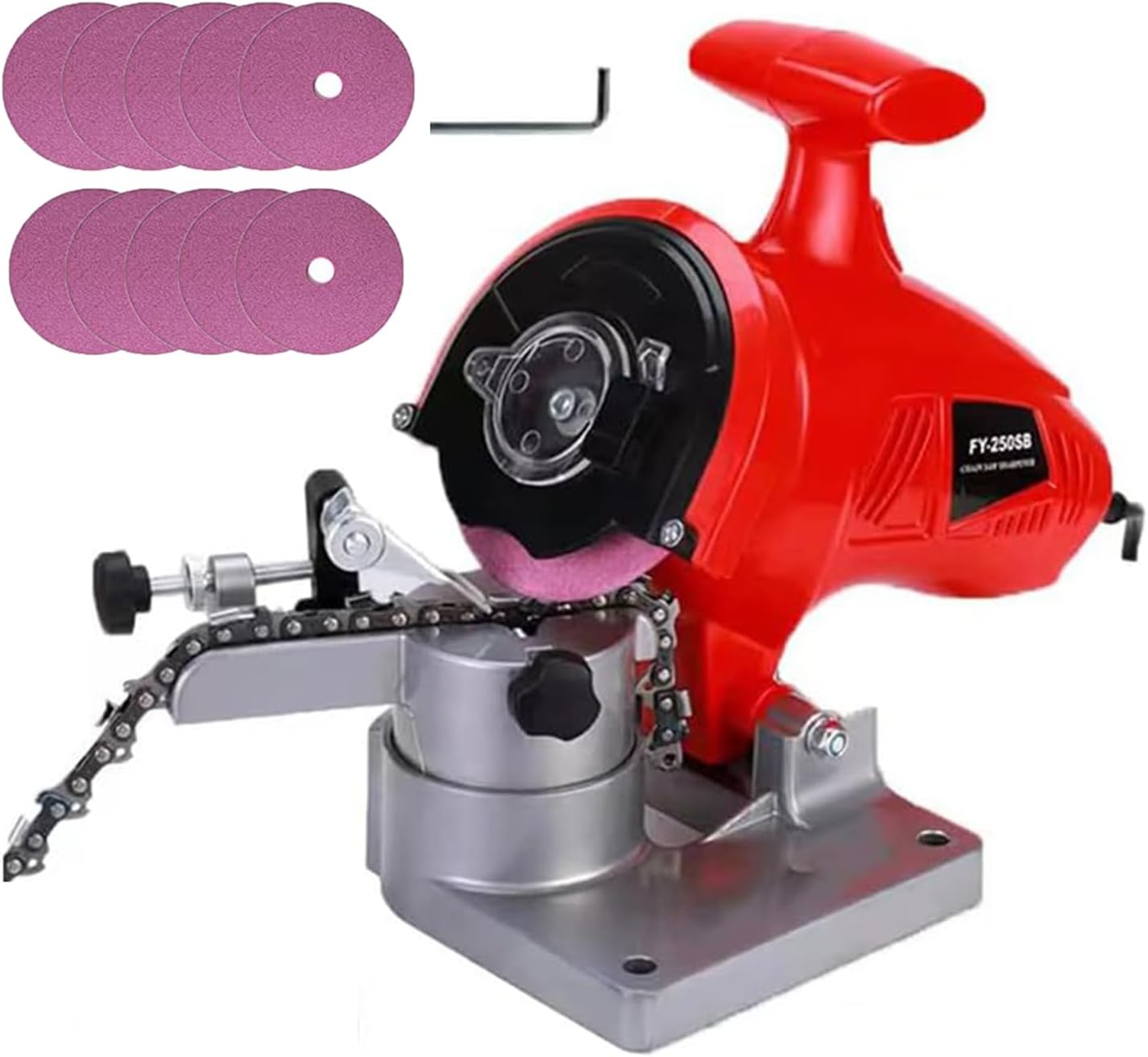 Electric Chainsaw Sharpener 110V/220V, 8400RPM Portable Grinder with 10 Grinding Discs, Adjustable Grinding Angle 0-35° for 11.5-22