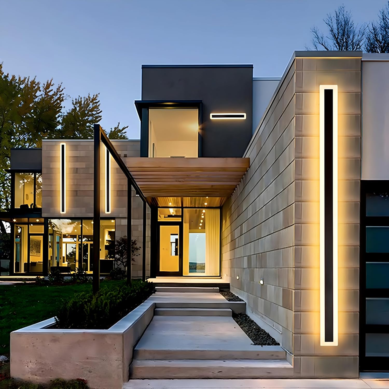 2Pack 39inch Long Outdoor Modern LED Wall Light,30W Waterproof IP65 Warm White 110V led Wall Mount Lighting Fixture Rectangular Black Wall Lights Elegant Frosted White Acrylic Anti Rust