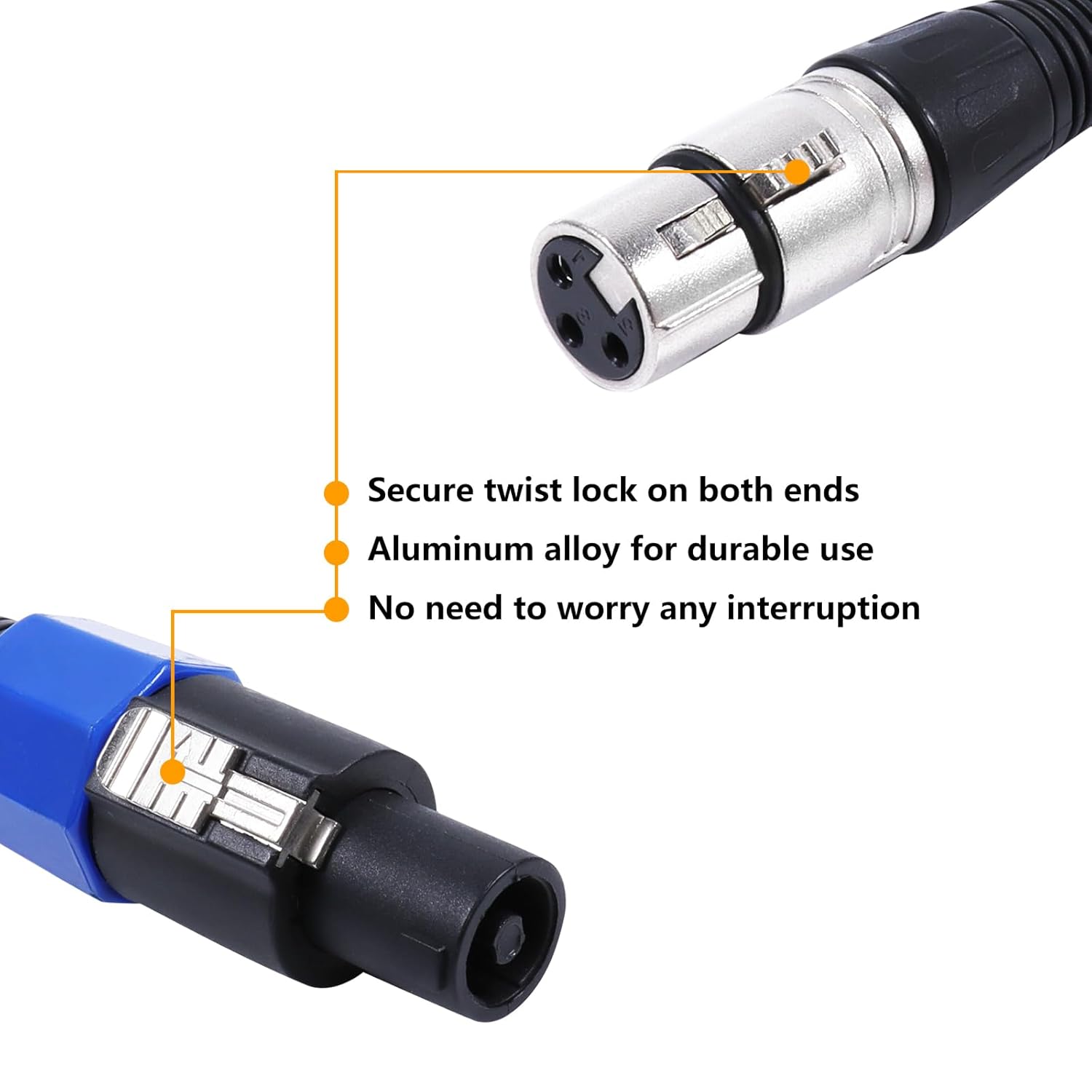 Pack of 2 50 Feet Speakon to XLR Cable - 2pcs 50ft. 2 Pole SpeakON Male to 3 Pole XLR Female Cables - Interface with Microphone, Amplifiers, Speakers, Soundboard Mix Audio Jack Wire