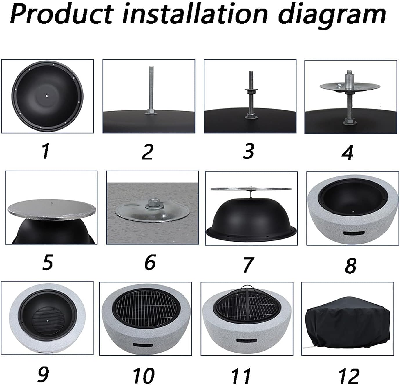 Fire Pit Wood-Burning fire Pit, 23-inch Barbecue fire Pit Bowl, Imitation Marble Garden fire Pit