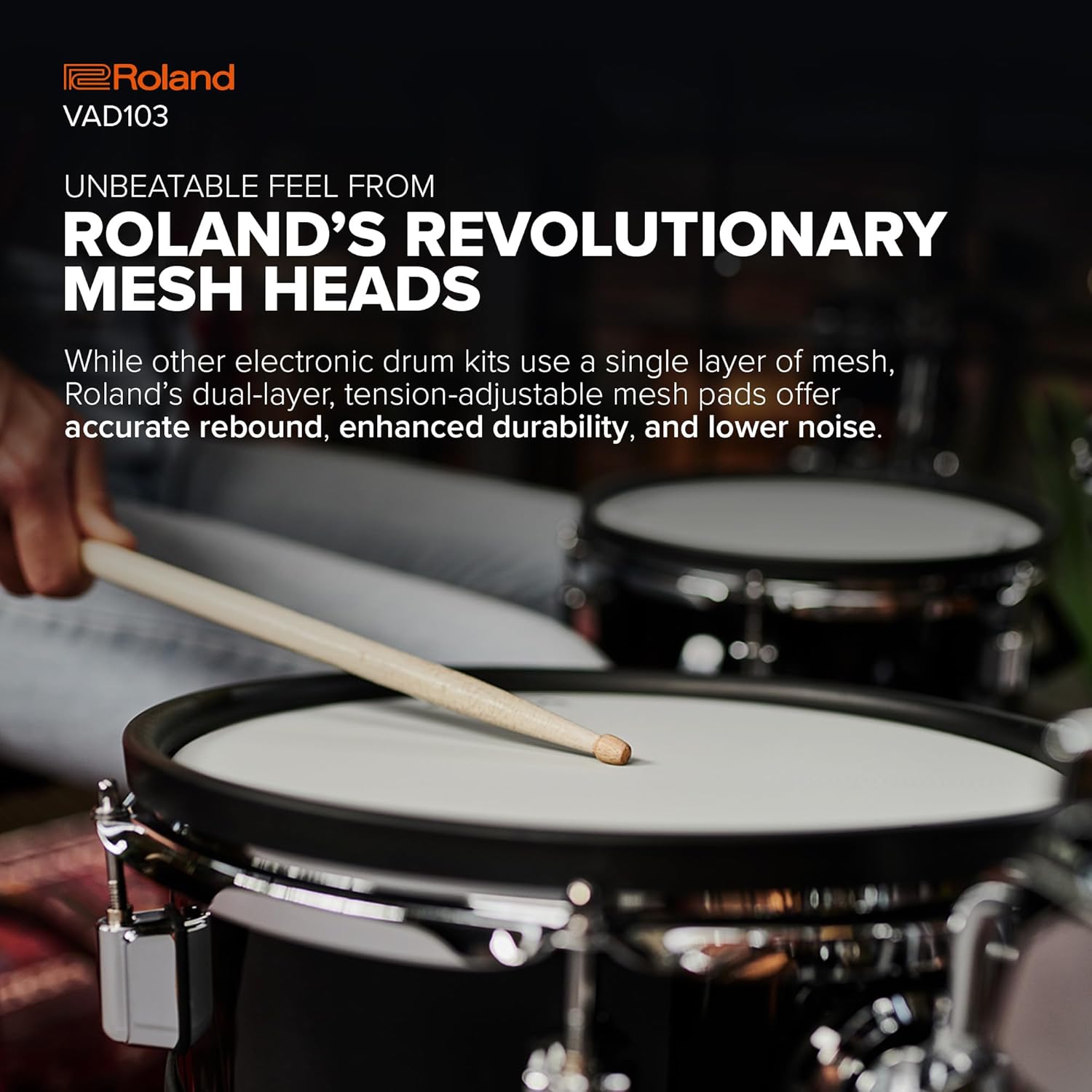 Roland VAD103 V-Drums | Premium 4-Piece Electronic Acoustic Design Drum Kit with Shallow-Depth Shells