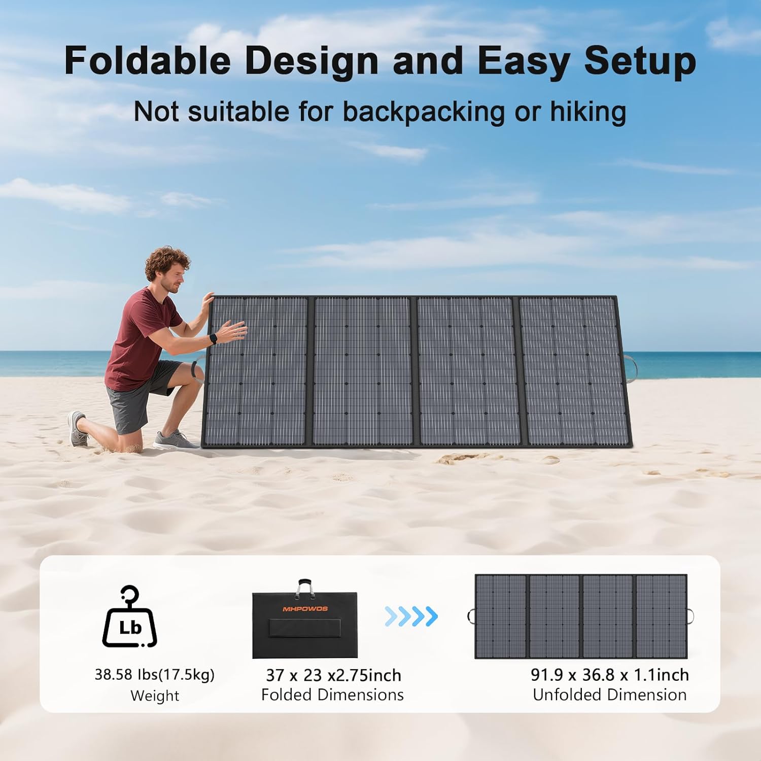 400W Portable Solar Panel, IP67 Waterproof Foldable Solar Charger, High 23.5% Efficiency for Outdoor Camping, Portable Power Station, RV