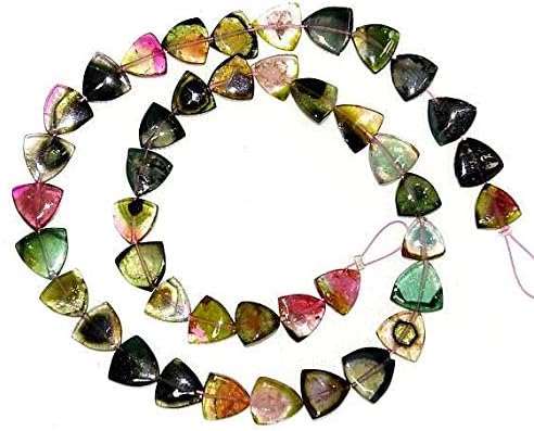 13 inch natural beads strand of 7-9mm smooth triangle watermelon tourmaline gemstone beads for DIY jewelry - necklace, bracelet, earring, ring.