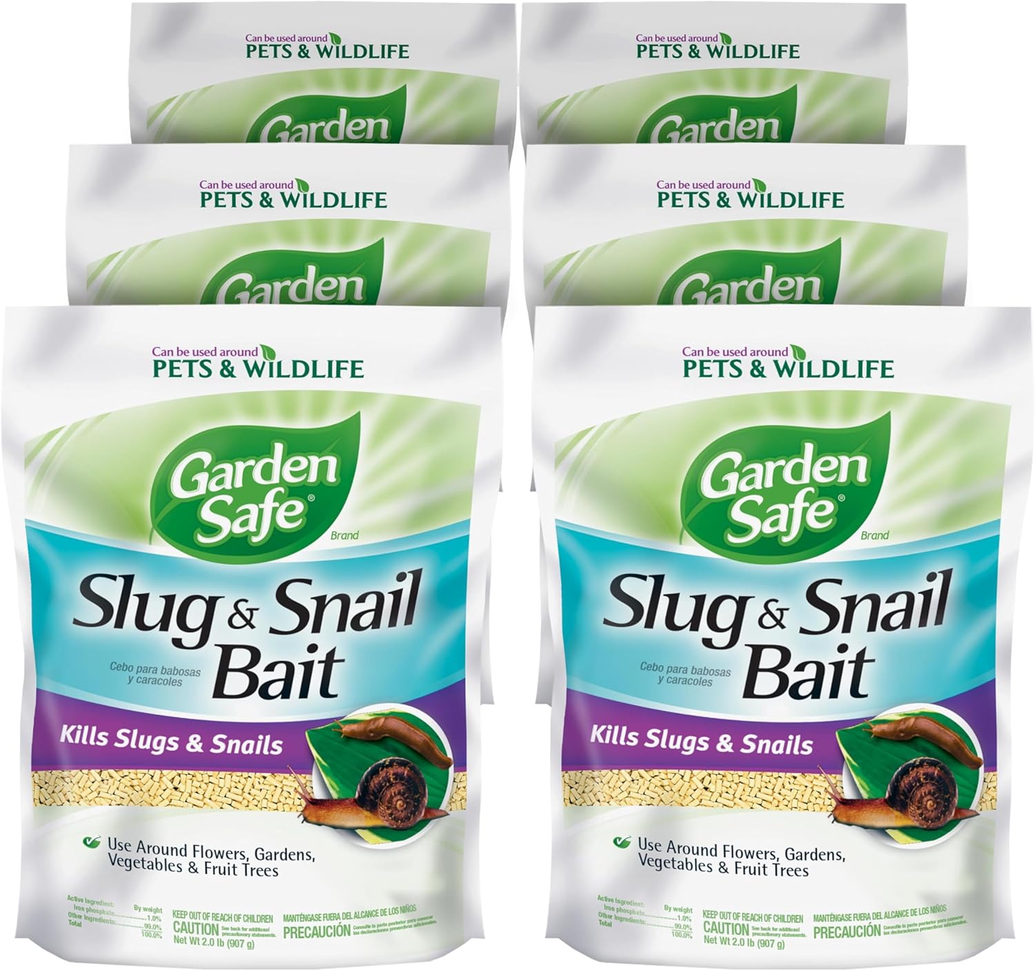 Garden Safe Brand Slug & Snail Bait Granules, 2 Pounds, Slugs & Snails Begin to Die Within 3 to 6 Days, Can Be Used Around Pets & Wildlife, For Lawns, Gardens & Greenhouses, 6 Pack