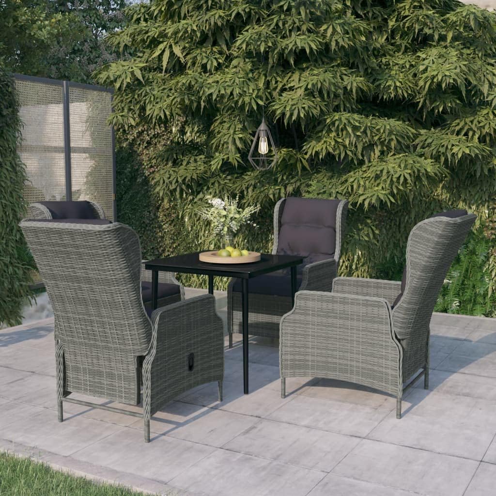 5-Piece Outdoor Dining Set, Light Grey Poly Rattan Patio Furniture with Square Table, 4 Chairs, Cushions, Powder-Coated Steel Frame for Garden, Balcony