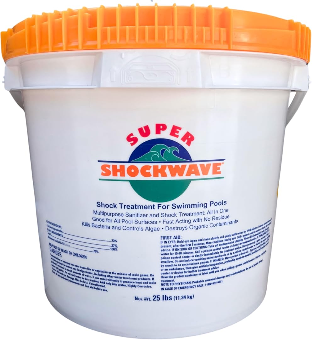 Super Shockwave Pool Shock – 73% Cal-Hypo Granular Sanitizer for Crystal Clear Water – Defends Against Bacteria, Algae, and Microorganisms - 25 Pounds