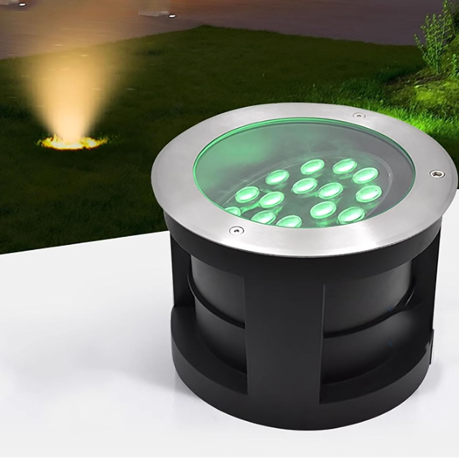 Outdoor Buried Lights - LED Landscape Lamp, 110V 30° Angle Adjustment Ground Light, IP67 Waterproof Recessed Polarized Floor Lamp, Garden Decorative Lighting Round LED Spotlight(Yellow,36W)