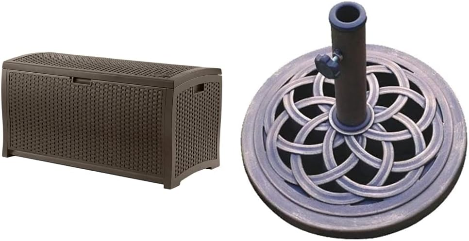 Suncast 99 Gallon Wicker Deck Box + DC America 18-Inch Umbrella Base
