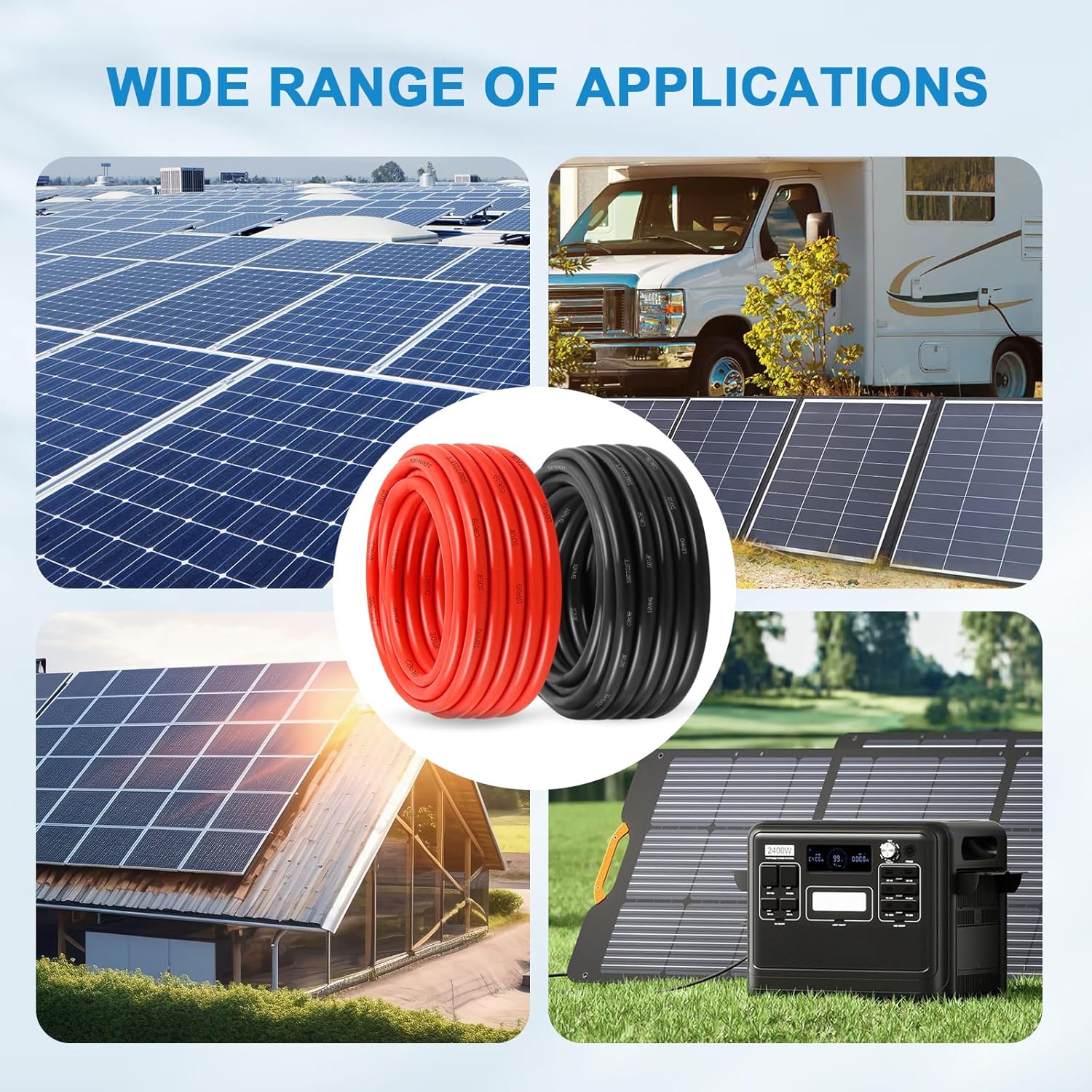 Solar Panel Wire 10 AWG(6mm²) - Solar Extension Cable 60Ft Black & 60Ft Red 10 Gauge Tinned Copper PV Wire for Outdoor Automotive RV Solar Panel Boat Marine (Black+Red)