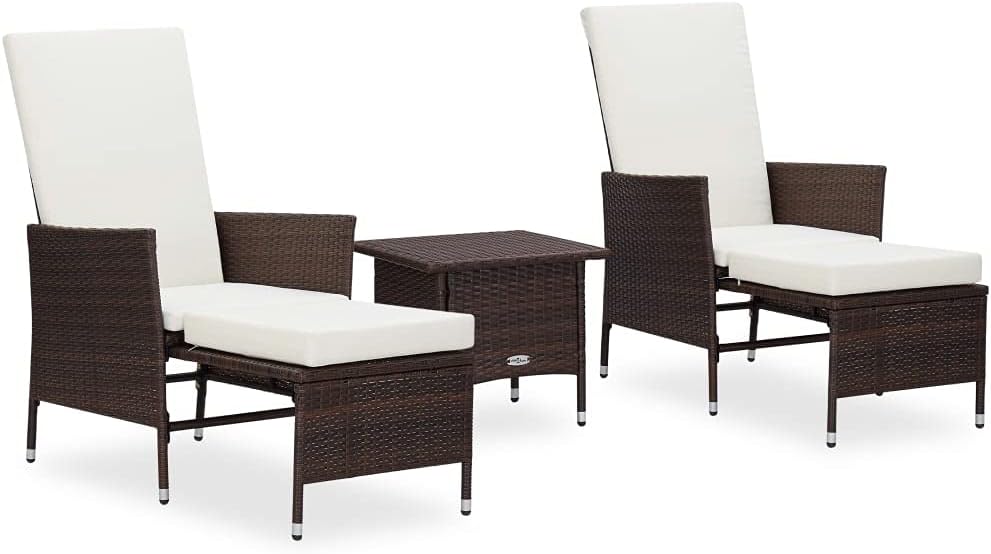 Furniture Sets 3 Piece Patio Lounge Set with Cushions Poly Rattan Brown,Contemporary Patio Lounge Set: Durable Rattan, Washable Cushions, Foldable Backrest, Lightweight and Comfortable for Outdoor Rel