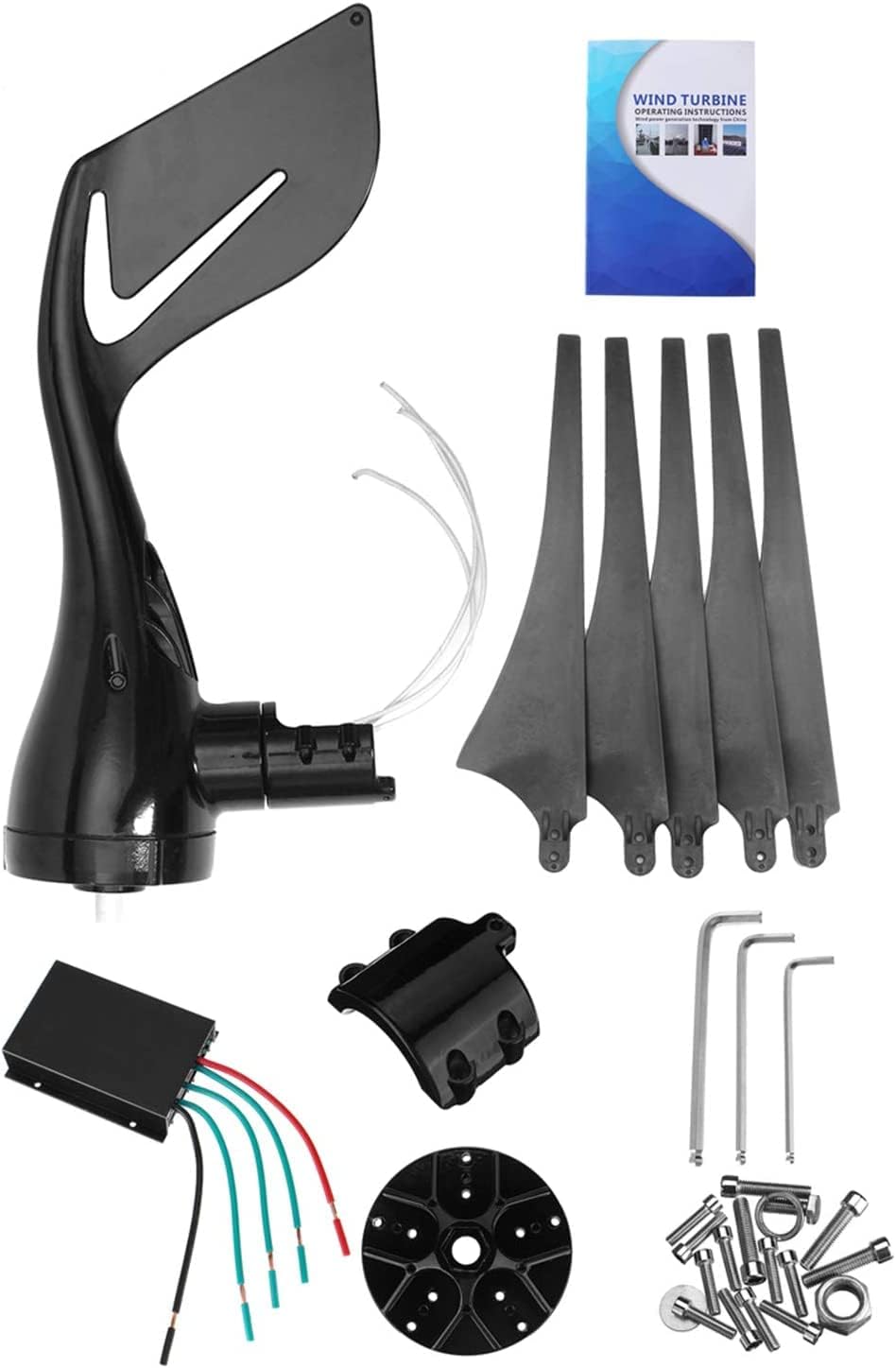 LiuSj JUnSt 3000W Horizontal Wind Generator, 5 Blades Wind Turbines with Charge Controller Suitable for Home Gardens, Boats, Outdoors,12v