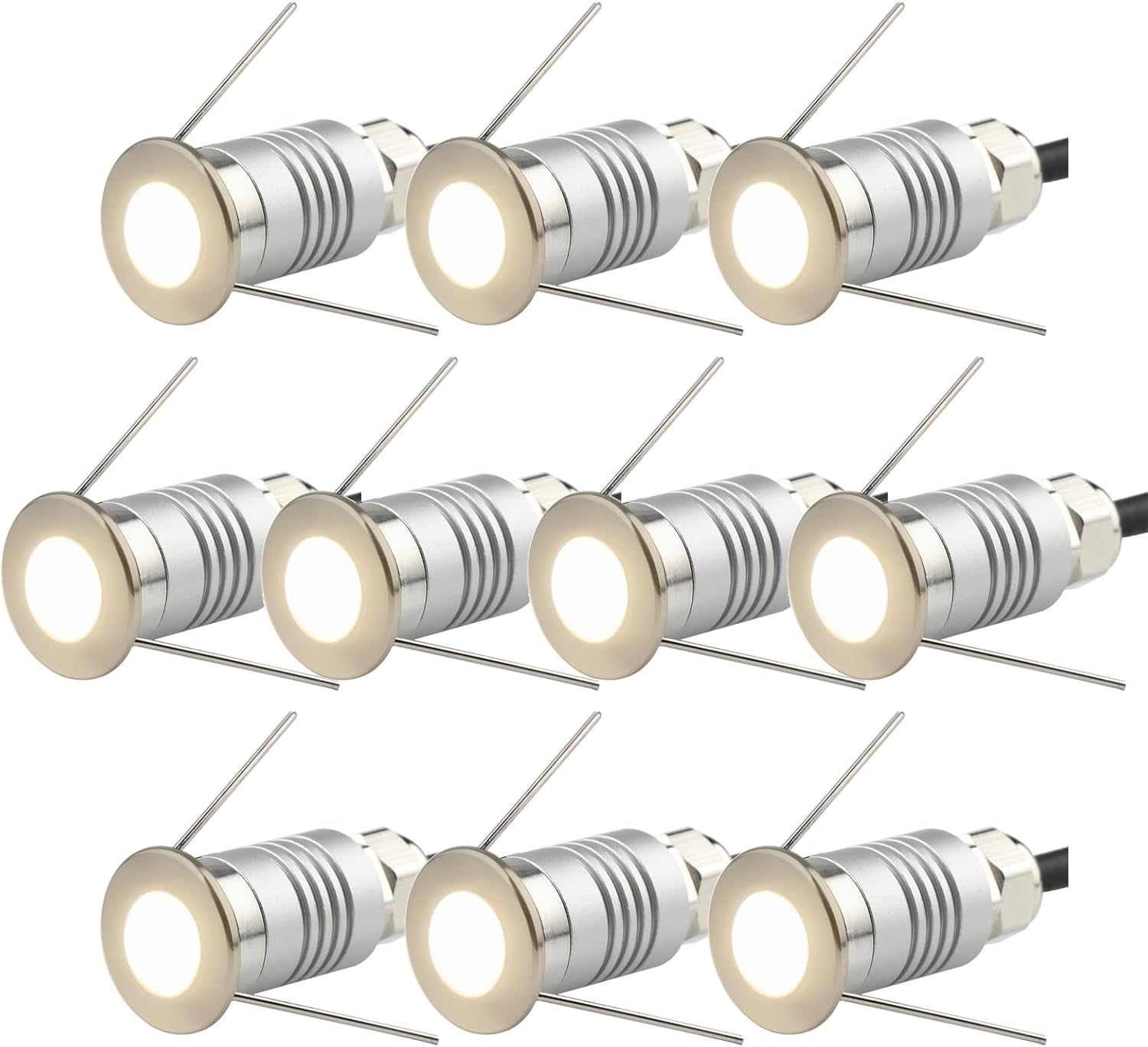 LED Mini In-Ground Starlight, 1W 12V DC Low Voltage Recessed Well Light, IP67 Waterproof, Buried Underground Marker Outdoor Landscape Lighting,Warm White 3000K (12V DC, 10 Pack)