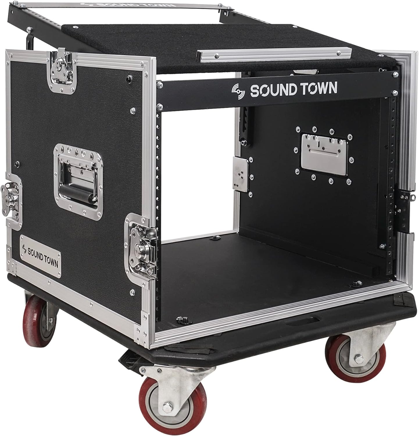 Sound Town Enhanced Thickness 1/2” (12mm) Plywood 8U Audio Rack/Road ATA Case with 11U Slant Mixer Top, 20’’ Rackable Depth, Casters, 8 Space Size, Pro Tour Grade (STMR-8UW)