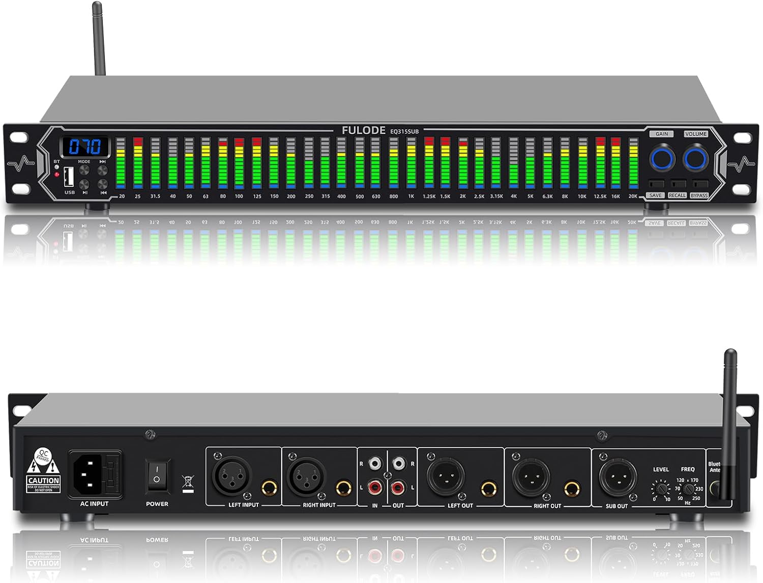 Home Audio Equalizer, Professional 31-Band Digital Equalizer,Noise Reduction Rack Mount Audio Spectrum Analyzer,Stereo graphic equalizer Real-time frequency level display