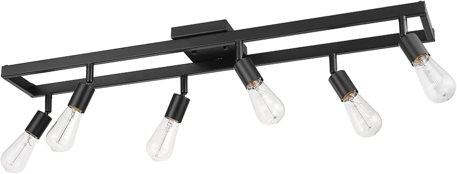 GLOBE Electric 59811 6-Light Adjustable Track Lighting, Matte Black Industrial Farmhouse Rectangular Frame, Pivoting Heads, E26 Base, Dimmable Ceiling Track Fixture