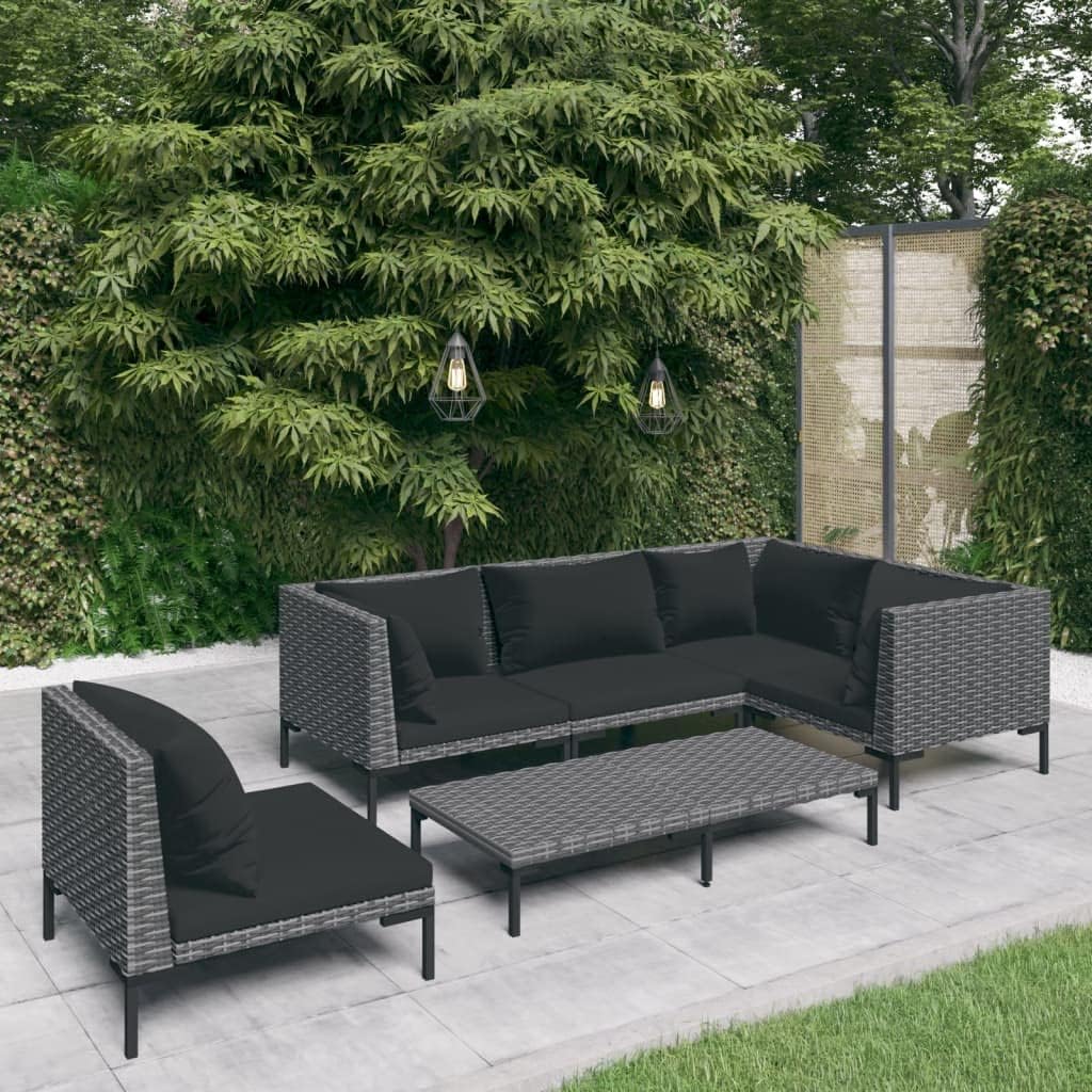 6 Piece Patio Lounge Set with Cushions Poly Rattan Dark Gray,Classic Rattan Patio Lounge Set with Cushions for Outdoor Living Patio Furniture Sets, Outdoor Furniture Sets