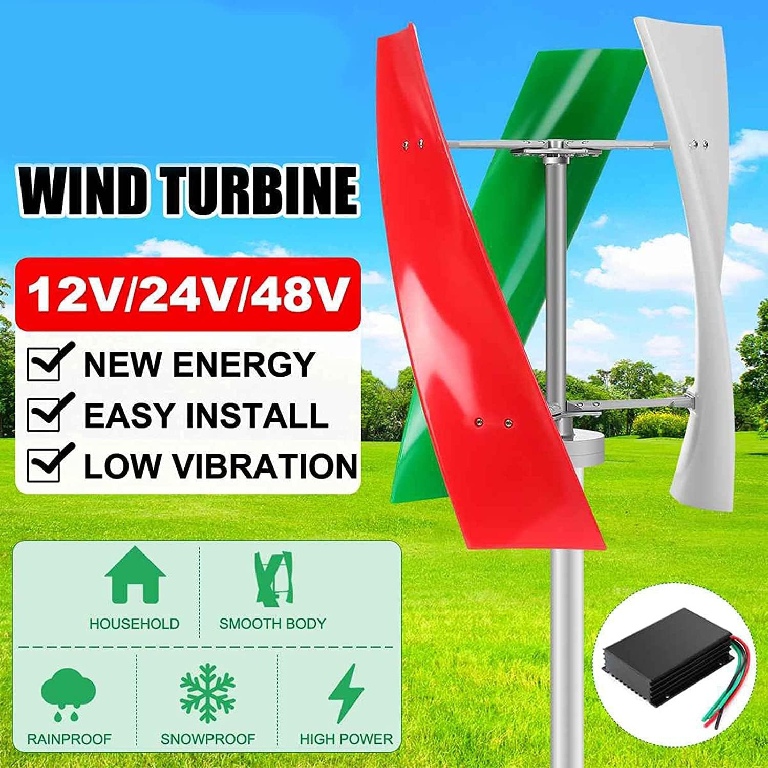 8000 W Vertical Magnetic Levitation Upright Wind Generator, 220 V Wind Turbine Three-Phase Permanent Magnet Suspension Motor for Home Ship