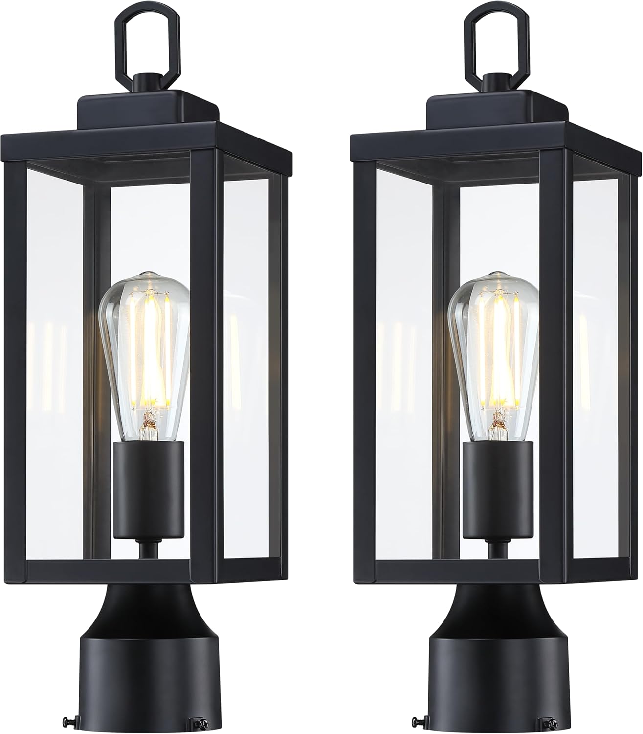 GRUENLICH Outdoor Post Lighting Fixture Pole Lantern, E26 Medium Base Max 60W, Metal Housing Plus Glass, Matte Black Finish, Bulb Not Included, 2 Pack