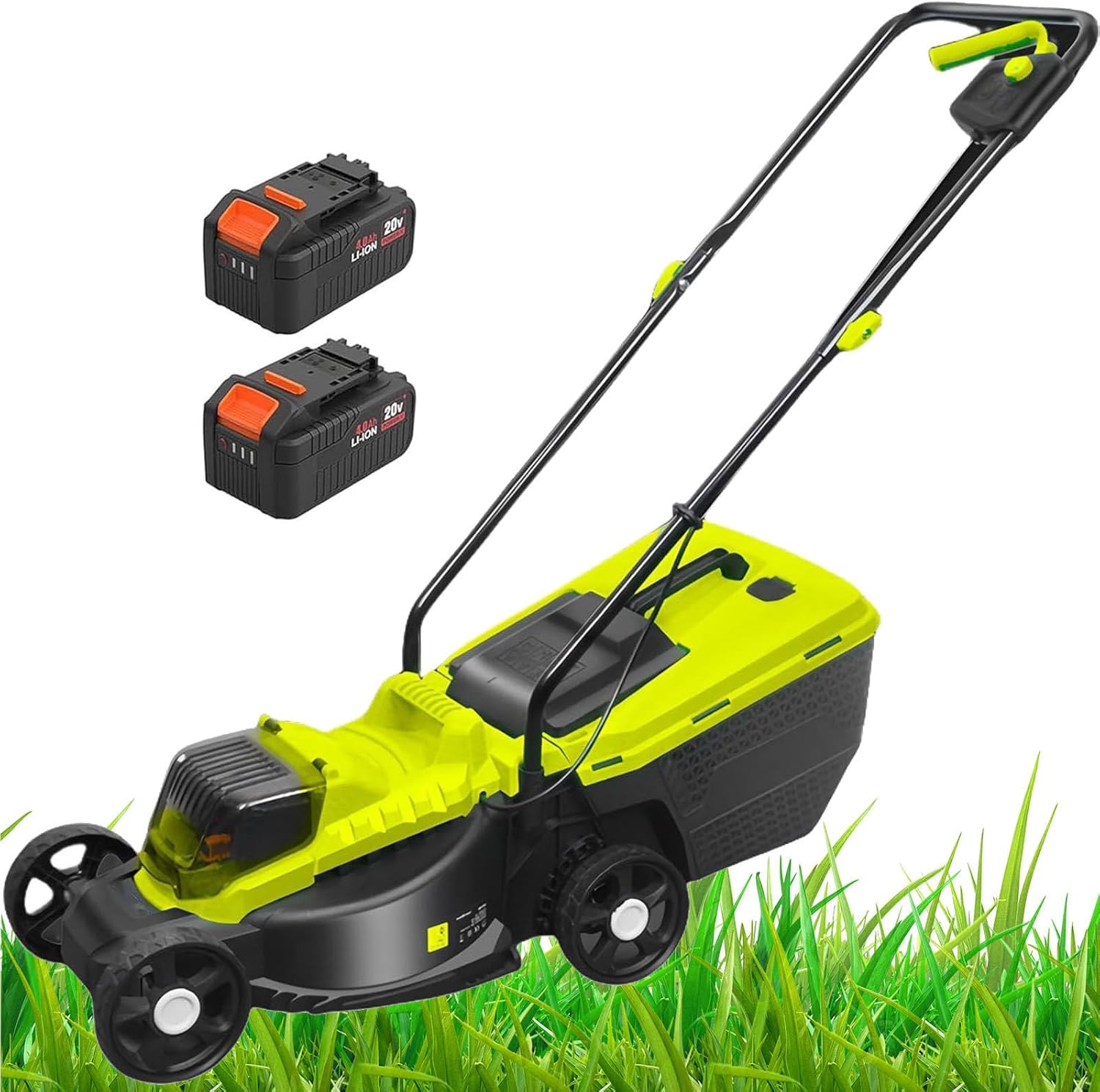 Push Lawn Mower,with 3-Position Depth Adjustment, Removable Thatch Collection Bag, Quick-Fold, Keeps Lawn Health,2 x 4.0Ah Lithium Batteries,for Lawns & Garden,Green