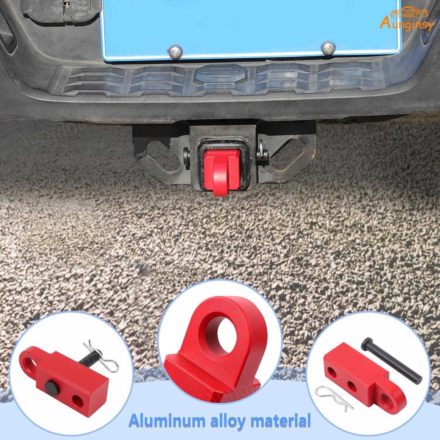 Aunginsy Tow Hitch Receiver Hook with Tightener Compatible with Toyota Tacoma 2016-2023 Accessories, Car Shackle Mount Trailer Hitch Lock Pin Heavy Duty Solid Recovery Towing Kit for Trucks, Red