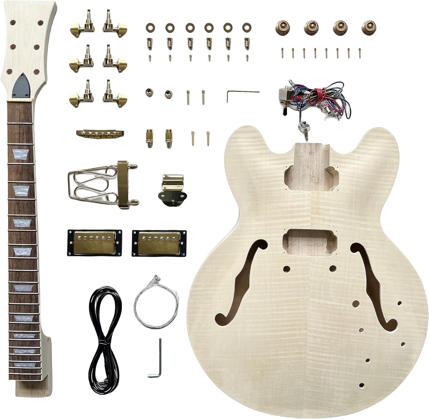 DBL DIY Electric Guitar Kit,Semi-Hollow Body Electric Guitar,with Paulownia Wood Core and Maple Plywood,6 Strings,Build Your Own Guitar