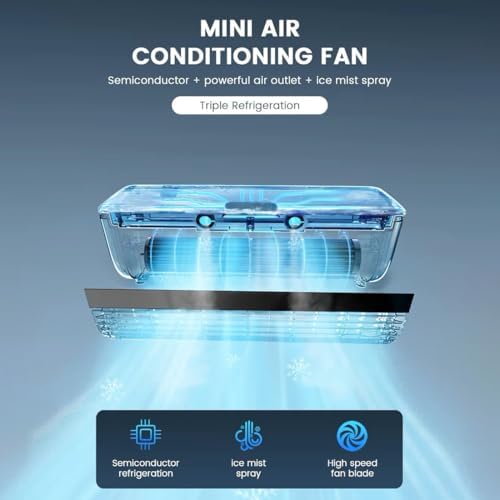 Portable Air Conditioner - Mini Cooling Fan with Wireless Charging, Ice Mist Ions for Rapid Cooling, Ideal for Home and Kitchen