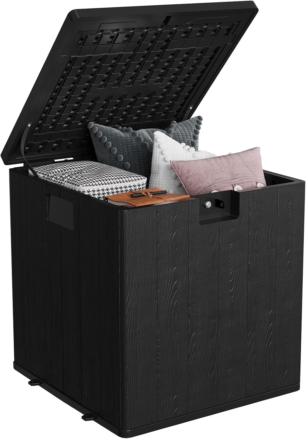 IDEALHOUSE 28 Gallon Resin Deck Box, Waterproof Outdoor Storage Box with Lockable Lid & UV Resistant, Patio Furniture Cushion Storage Container for Garden, Backyard, Poolside (Black)