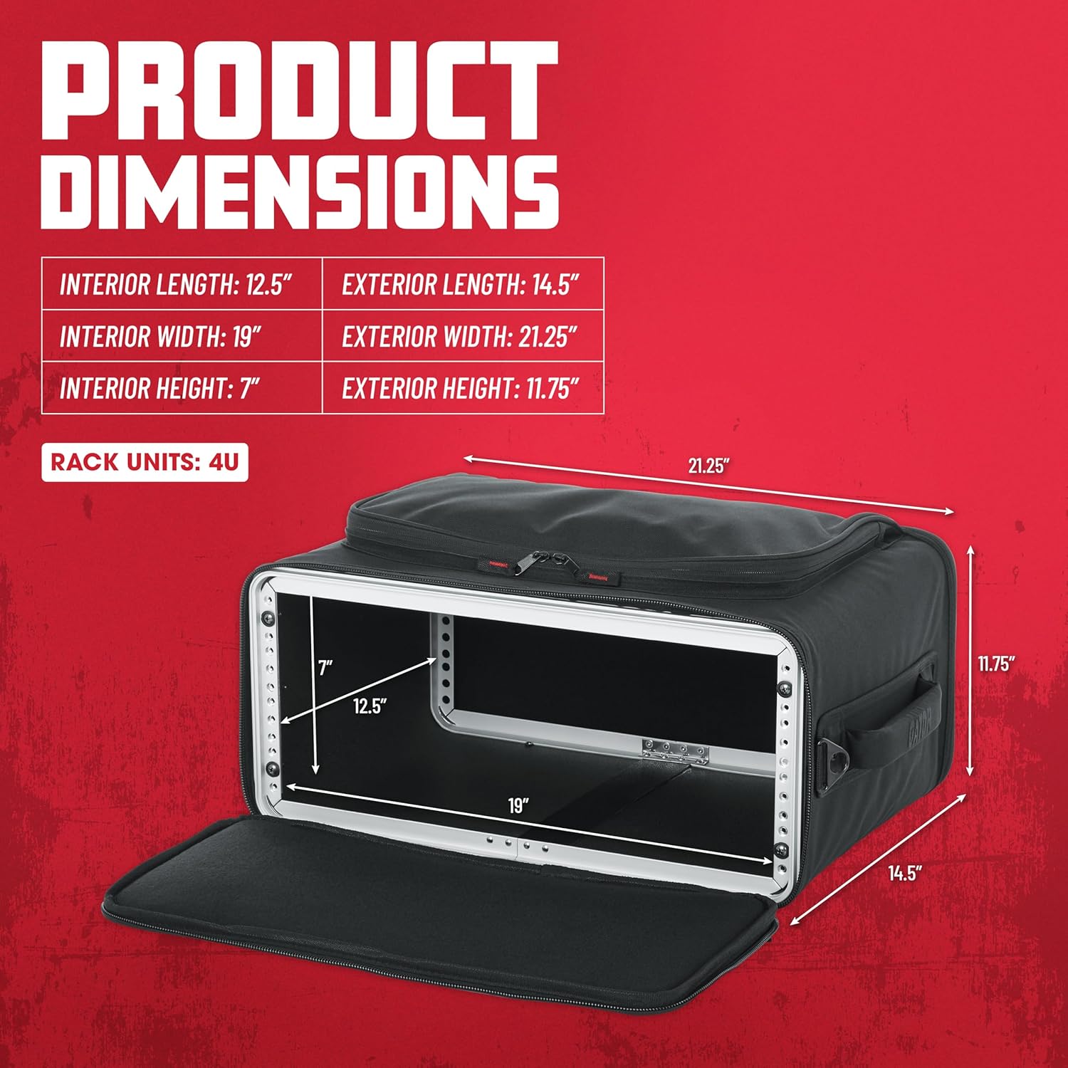 Gator Cases Lightweight Rack Bag with Removable Shoulder Strap, 4U Rack - 12.5