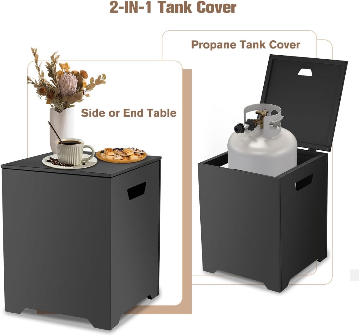 ThermoMate Propane Tank Cover Table, 20 LB Propane Tank Storage Box, Propane Tank Storage Hideaway Table for Fire Pit and Gas Griddle Black