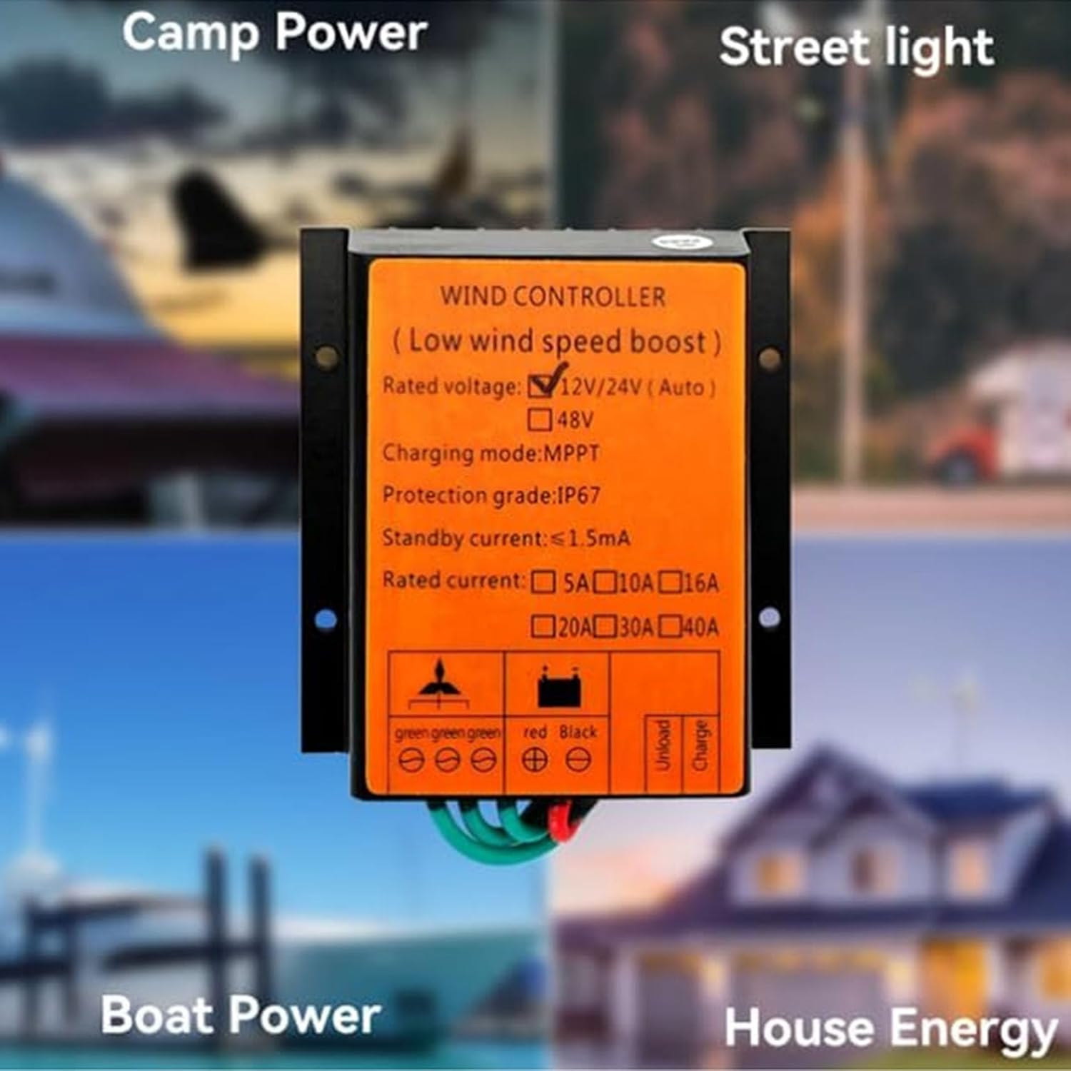 12V 24V 48V 220V MPPT 5000W Low Wind Speed ​​Charge Controller 30A Wind Energy Solar Controller Suitable for Horizontal Vertical Wind Turbine Generator (Yellow),24v