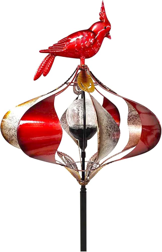 Red Carpet Studios Vintage Finish - Solar Lighted Spinner Garden Stake, 68-Inch, Cardinal