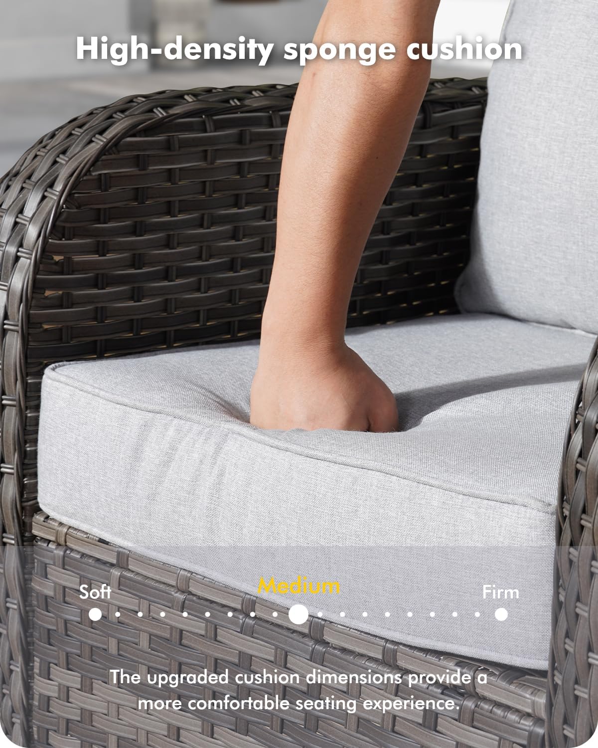 5 Pieces Patio Furniture Set,Outdoor Furniture with Rockers, Rattan Conversation Sets w/Coffee Table, Grey Wicker Light Grey Cushion