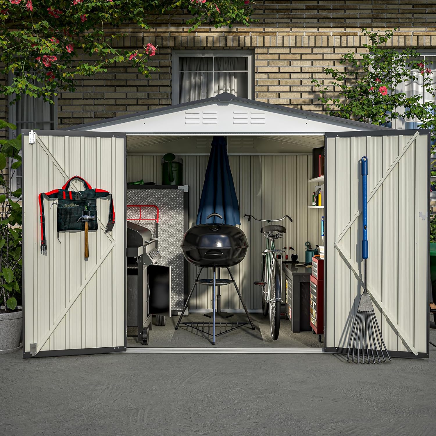 Sheds Outdoor & Storage, All Weather Metal Utility Tool House with Lockable Door & Shutter Vents, Waterproof Storage Garden Shed for Backyard Lawn Patio