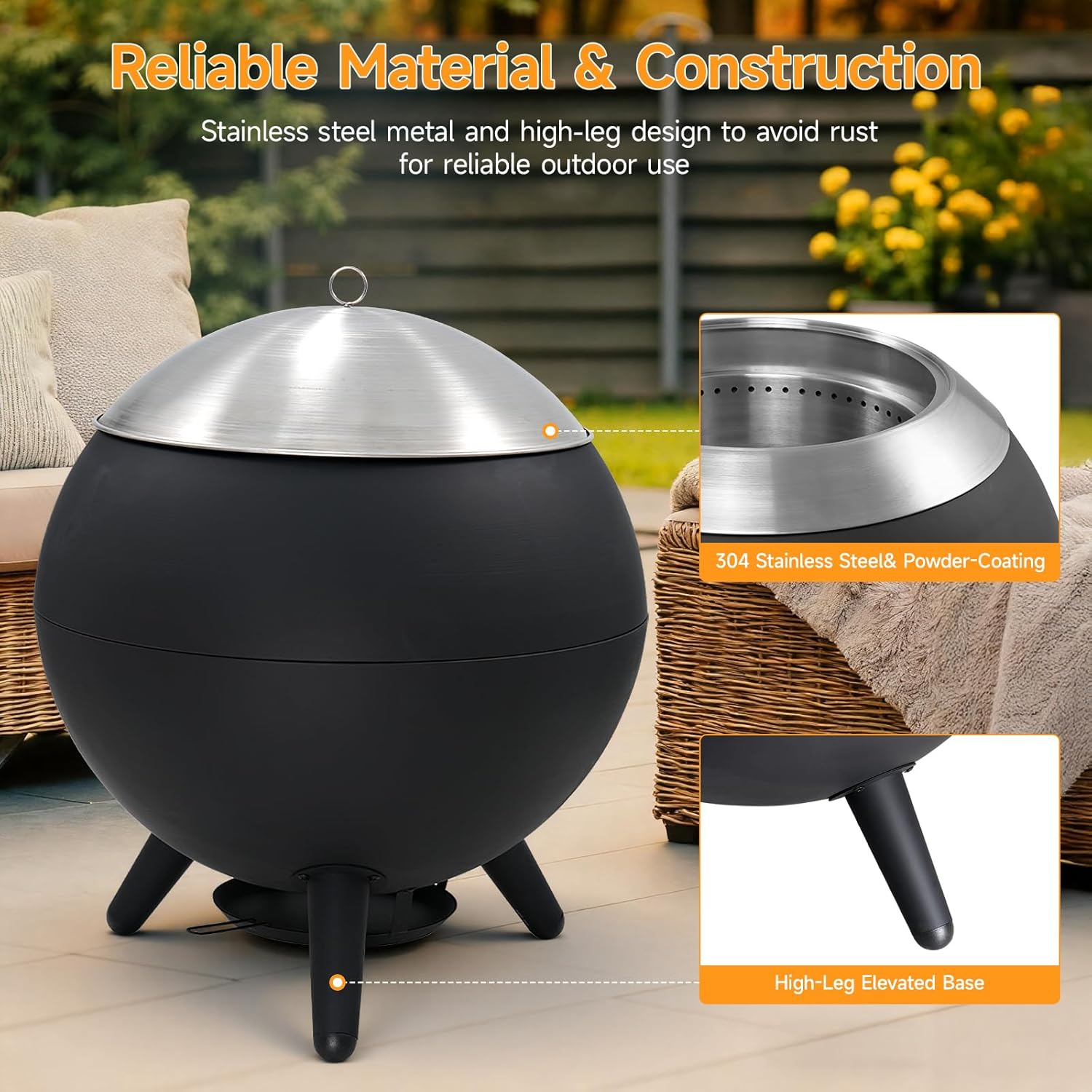 26 Inch Smokeless Firepit, Outdoor Smokeless Fire Pit with Grill, Waterproof Lid and Bag, 2 in 1 Fire Pits for Outside Wood Burning, Stainless Steel Potable Fire Pit for Bonfire, Camping, Picnic