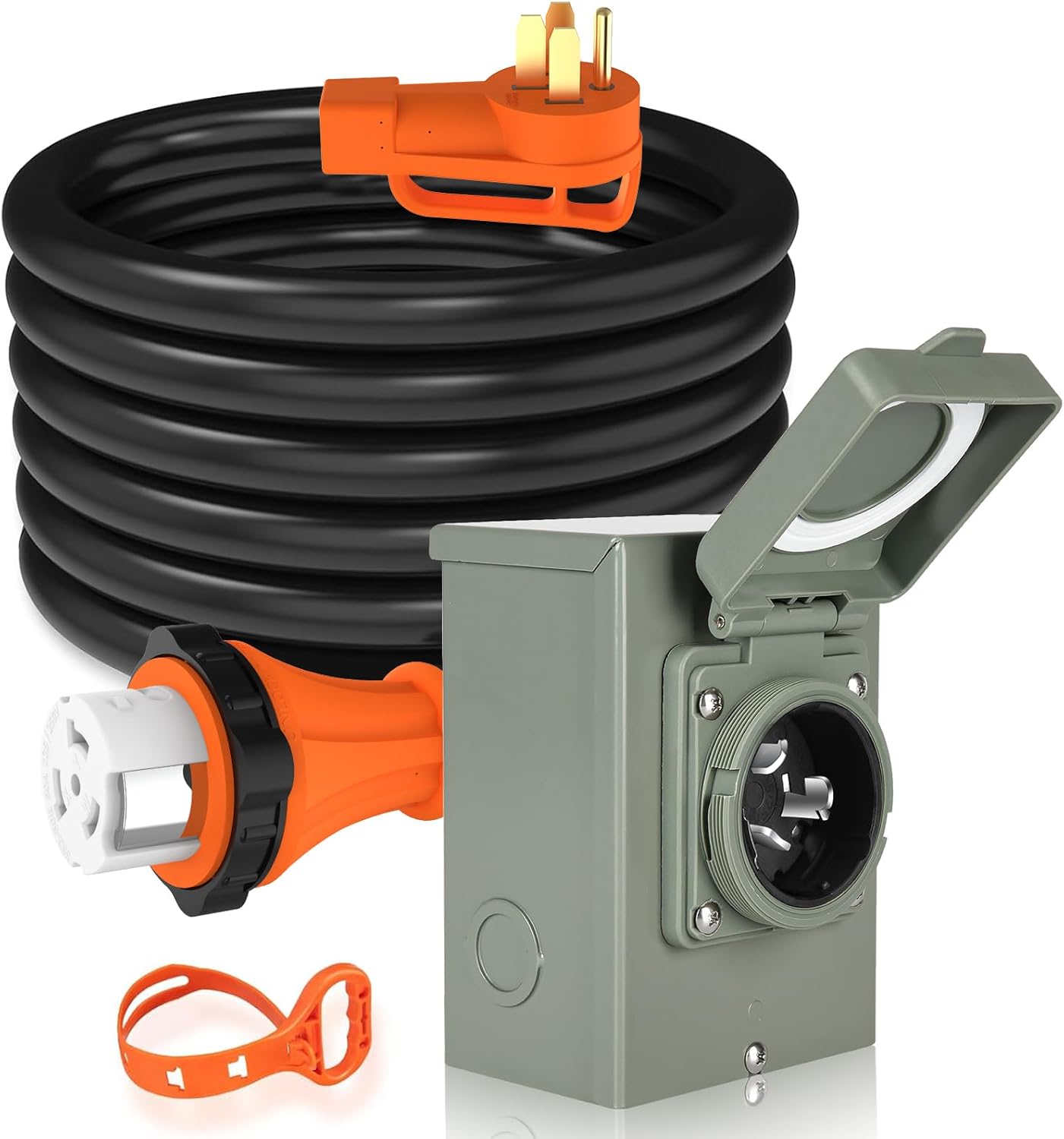 WELLUCK 25FT Power Cord Inlet Box Kit Temporary Connector Cable 50Amp Generator Plug, NEMA 14-50P to SS2-50R Extension Cord 25 Feet with NEMA SS2-50P Generator Inlet, ETL Listed, Weatherproof