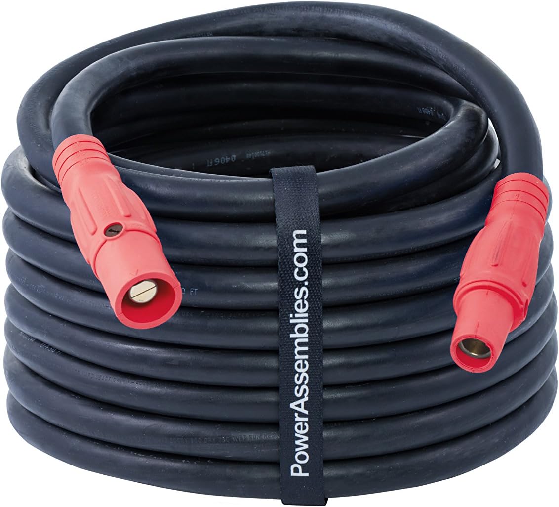 2/0 AWG Red Type W Generator Power Cable Rated for 300 Amps, Male/Female Series 16 Camlocks, 50 Foot Cord