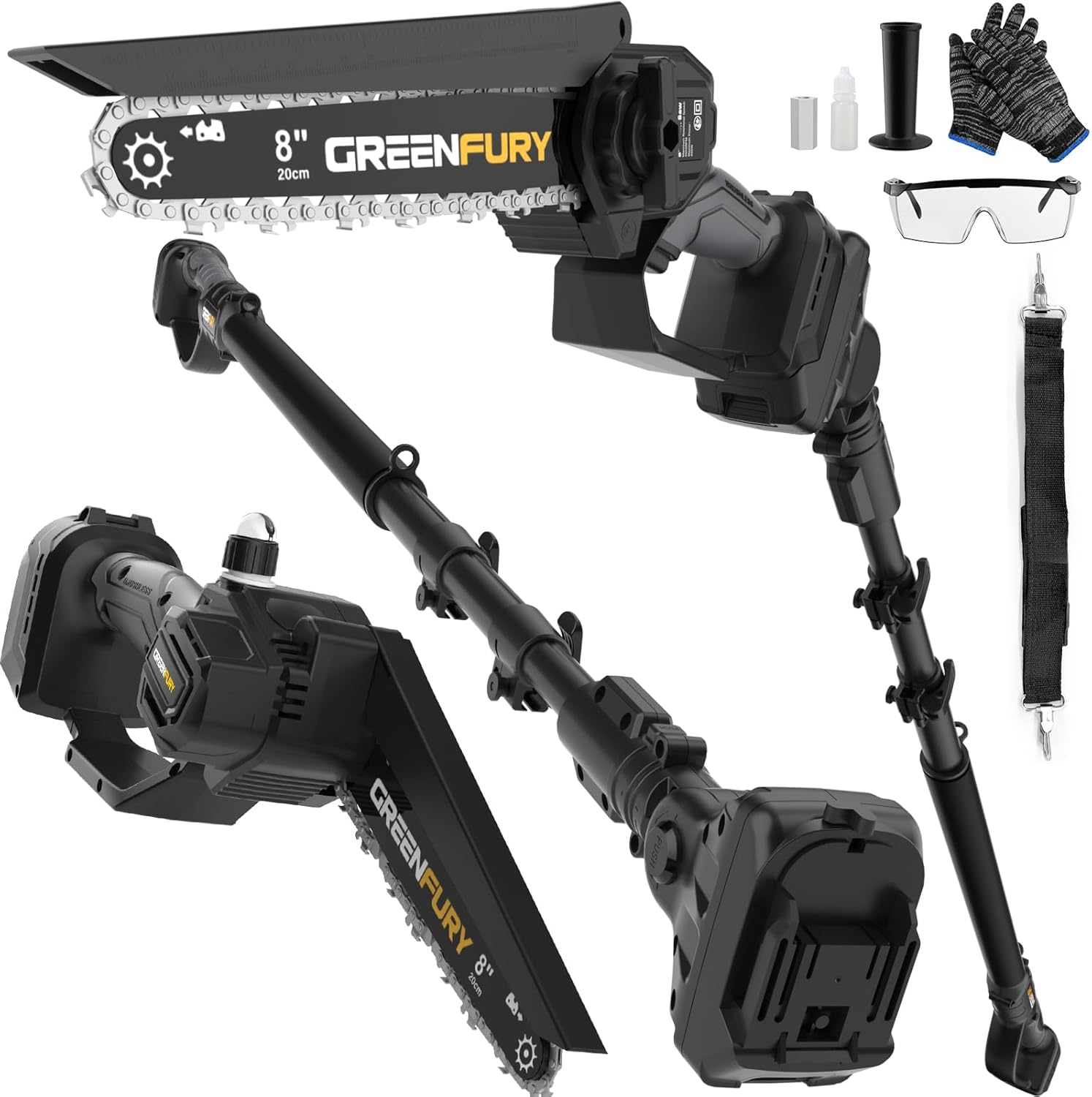 Cordless Pole Saw 2-in-1, 8 Inch Brushless Mini Chainsaw, Compatible with Dewalt 20V MAX Battery, 14 FT Max Reach Extension Pole Saws for Tree Trimming (Battery and Charger Not Included)