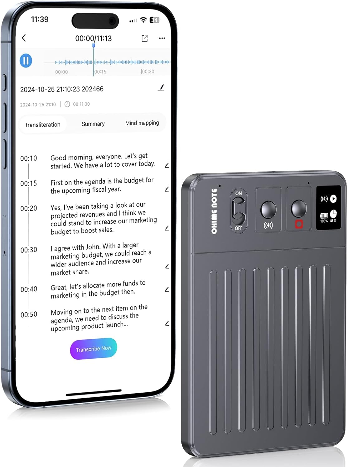 AI Voice Recorder, Voice Recorder with No Fee for Transcribe & Summarize, Empowered by ChatGPT, APP and WEB Sync, Support 107 Languages, 64GB Memory,Digital Voice Recorder for Meetings/Calls-Dark Gray