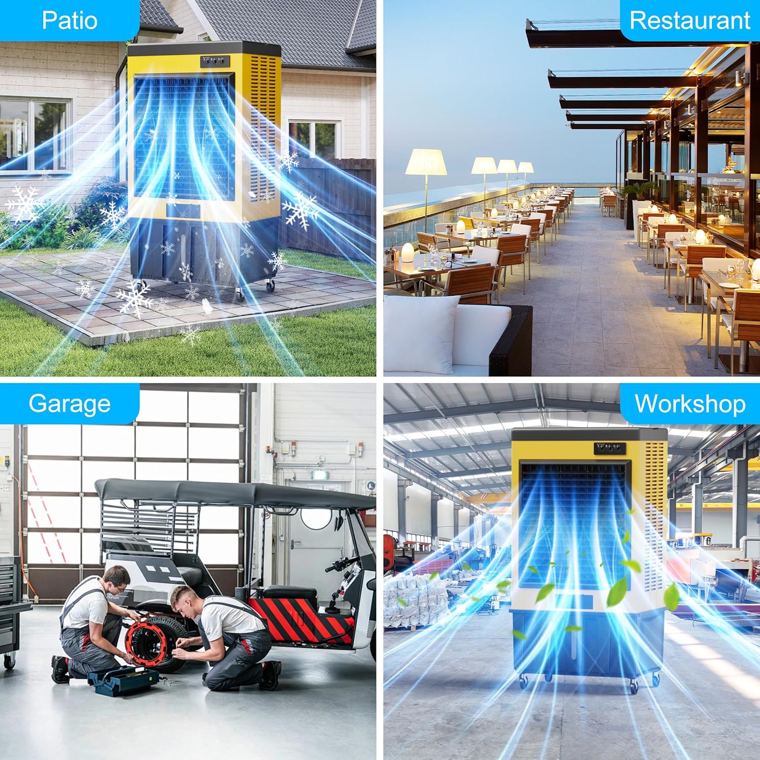 AKIRES 14715CFM Swamp Coolers,Evaporative Air Cooler for 2800Sq.ft of Space,with Continuous Auto Fill,53-Gal Water Tank,120°Oscillation,5 Ice Packs,Cooling Fan for Outdoor,Indoor Yellow(71IN)