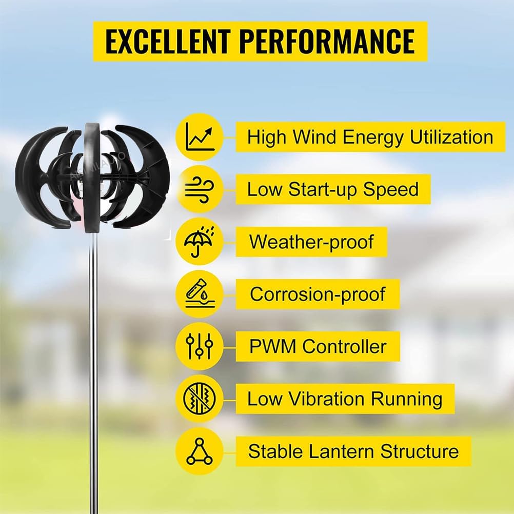12V,BAOJUHUIKANG 12V 24V 48V 3000W Wind Turbine Kit, 5 Blade Wind Power Generator W/Controller Portable Wind Power Turbine Generator for Home Camping