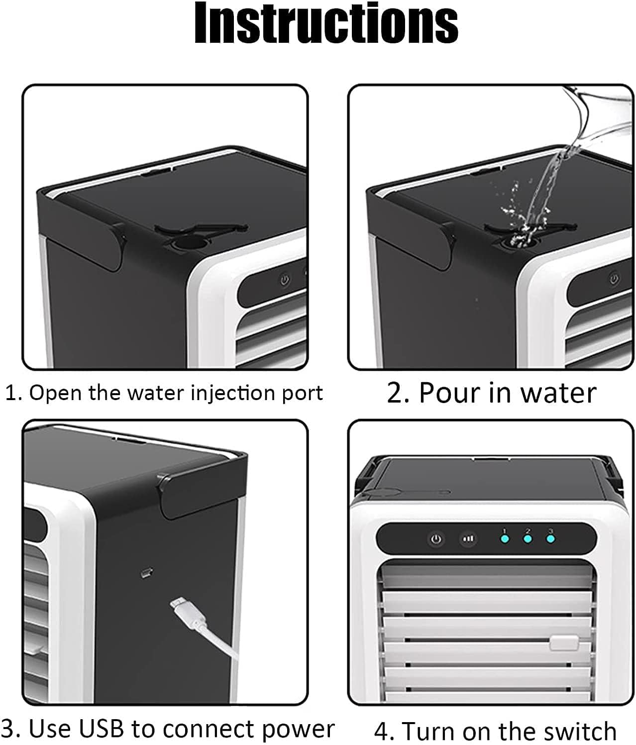 Portable Air Conditioner Cooling Fan 3 Speeds Mini Personal Air Cooler Evaporative USB Desktop Fan for Room Home Office