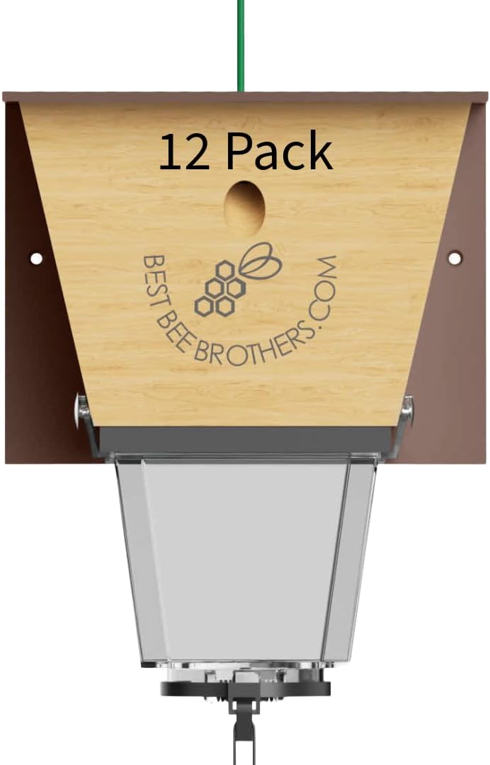Best Bee Brothers, Ultimate Pro Carpenter Bee Trap, 2 Traps in 1, High-Capacity External Bee Vault, 12-Pack, Brown