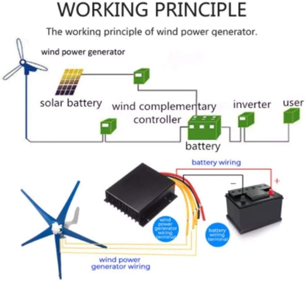 800W Wind Turbine Generator - 5 Blade Wind Power Generator with Charge Controller for 12V/24V Systems, Ideal for Marine, RV, Home & Hybrid Solar Wind Applications