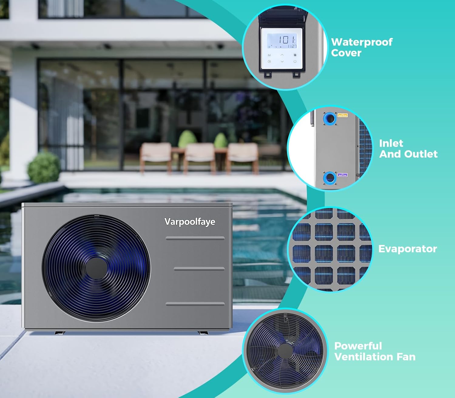 30000 BTU Pool Heater for Above Ground Pool Swimming Pool Heater 120V Inground Pool Heater Spa Heater Pump Heating or Cooling WiFi Control Schedule