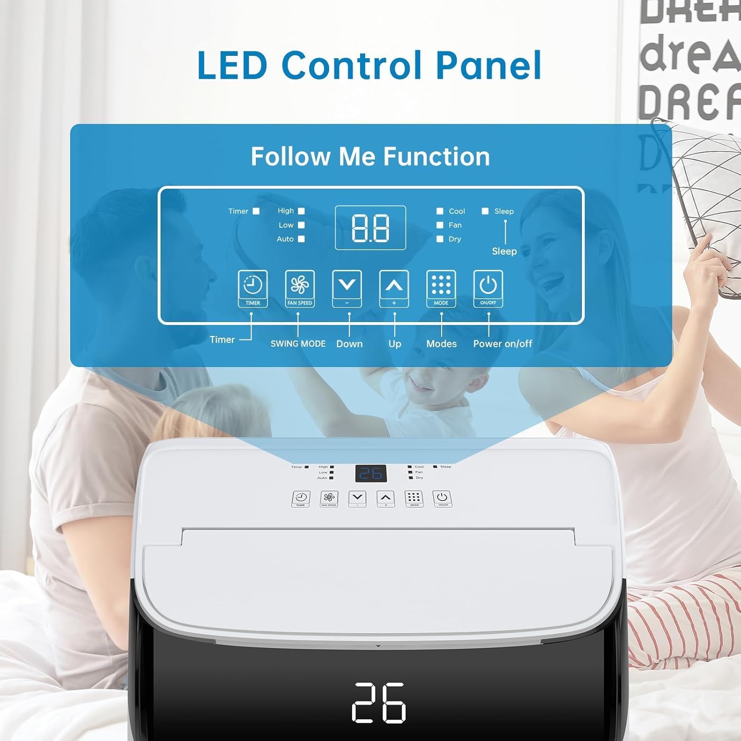 Portable Air Conditioner 12000 BTU, Cools Rooms up to 350 Sq.Ft, Adjustable Cold Wind Speeds, Quiet Timer, LED Lights, Remote Control Included, Ideal for Home, Office, and Outdoor Use