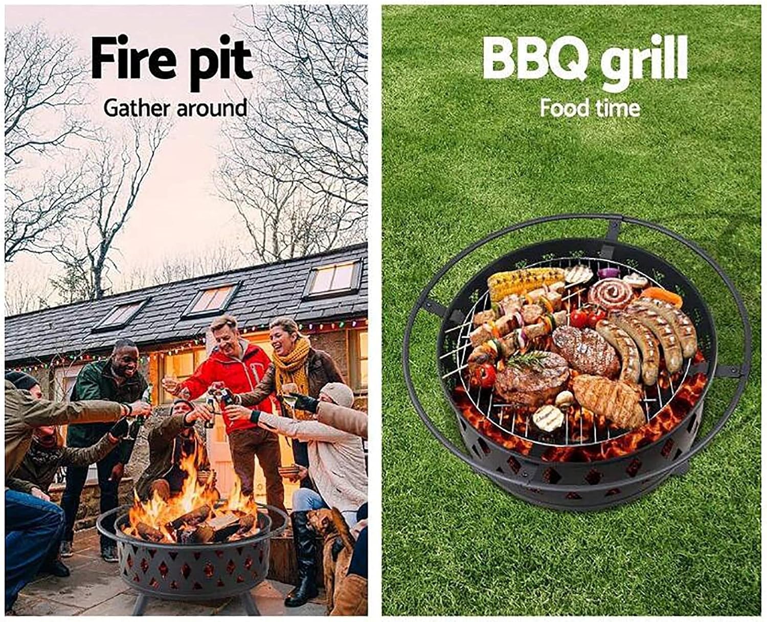 Fire Pit Set, Wood Burning Pit Outdoor Fire Pit Table with Grill for Camping Outdoor Heating Bonfire and Picnic,Square