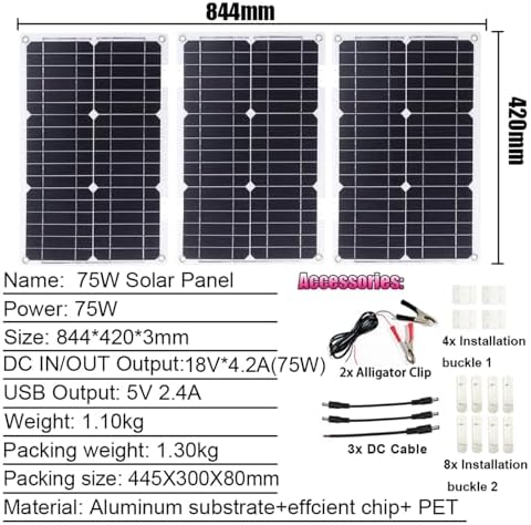 4000W Solar Inverter Kit - 12V to 110V/220V Power Converter with 75W Foldable Solar Panel & 50A Charge Controller - Complete Solar Generator System for Home & Outdoor Activities